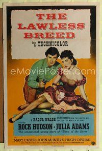6j453 LAWLESS BREED 1sh '53 cowboy Rock Hudson with gun & sexy Julie Adams w/poker cards!