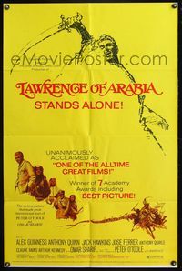 6j454 LAWRENCE OF ARABIA 1sh R71 David Lean classic starring Peter O'Toole, it stands alone!