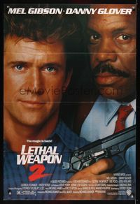 6j460 LETHAL WEAPON 2 1sh '89 great close-up image of cops Mel Gibson & Danny Glover!