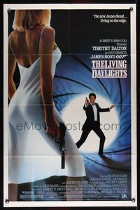 6j466 LIVING DAYLIGHTS 1sh '87 Timothy Dalton as James Bond & sexy Maryam d'Abo with gun!