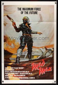 6j479 MAD MAX 1sh R83 cool art of wasteland cop Mel Gibson, George Miller Australian sci-fi classic