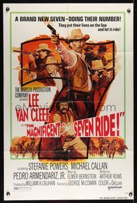 6j491 MAGNIFICENT SEVEN RIDE 1sh '72 art of cowboy Lee Van Cleef firing six-shooter!