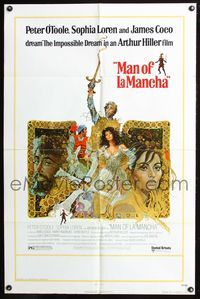 6j504 MAN OF LA MANCHA 1sh '72 Peter O'Toole, Sophia Loren, cool Ted CoConis art!