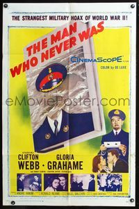 6j506 MAN WHO NEVER WAS 1sh '56 Clifton Webb, Gloria Grahame, strangest military hoax of WWII!