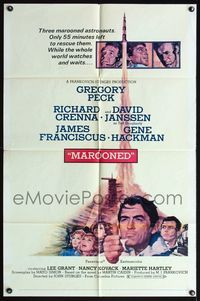6j519 MAROONED style C 1sh '69 Gregory Peck & Gene Hackman, great Terpning cast & rocket art!