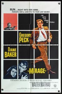 6j545 MIRAGE 1sh '65 is the key to Gregory Peck's secret in his mind, or in Diane Baker's arms?