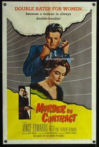 6j565 MURDER BY CONTRACT 1sh '59 Vince Edwards prepares to strangle woman with necktie!
