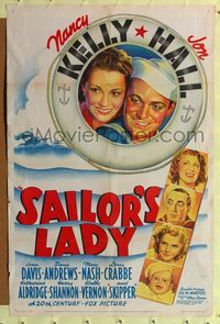 6j728 SAILOR'S LADY 1sh '40 stone litho of pretty Nancy Kelly & sailor Jon Hall + cast!