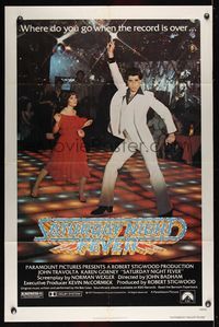 6j733 SATURDAY NIGHT FEVER 1sh '77 best image of disco dancer John Travolta w/Karen Lynn Gorney!