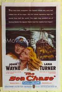 6j743 SEA CHASE 1sh '55 great seafaring artwork of John Wayne & Lana Turner!