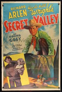 6j745 SECRET VALLEY 1sh '37 Richard Arlen, Virginia Grey, written by Harold Bell Wright!