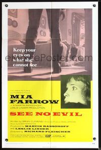 6j747 SEE NO EVIL 1sh '71 keep your eyes on what blind Mia Farrow cannot see!