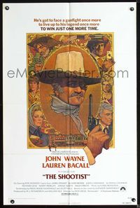6j764 SHOOTIST 1sh '76 best Richard Amsel artwork of cowboy John Wayne!
