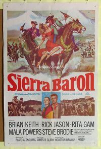 6j766 SIERRA BARON 1sh '58 art of Brian Keith & sexy Rita Gam in western action!