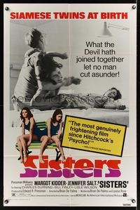 6j768 SISTERS 1sh '73 Brian De Palma, Margot Kidder is a set of conjoined twins!