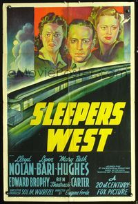 6j772 SLEEPERS WEST 1sh '41 great 20th Century Fox stone litho of stars over speeding train!