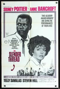 6j773 SLENDER THREAD 1sh '66 Sidney Poitier keeps Anne Bancroft from committing suicide!
