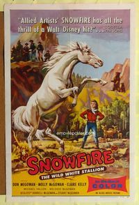 6j780 SNOWFIRE 1sh '58 McGowan family directs & stars, Ken Sawyer art of wild white stallion!