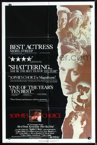 6j788 SOPHIE'S CHOICE 1sh '82 Alan J. Pakula directed, Meryl Streep, Kevin Kline, Peter MacNicol!