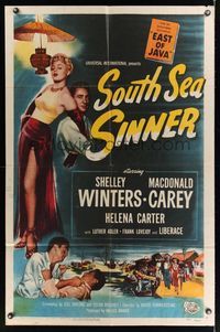 6j790 SOUTH SEA SINNER 1sh '49 sexiest Shelley Winters in skin-tight dress, Macdonald Carey!