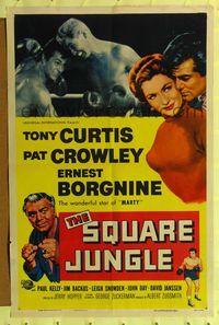 6j798 SQUARE JUNGLE 1sh '56 great artwork of boxing Tony Curtis fighting in the ring!