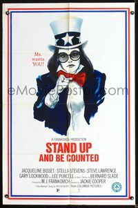 6j802 STAND UP & BE COUNTED 1sh '72 sexy Jacqueline Bisset as Uncle Sam, women's lib!