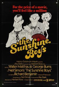 6j843 SUNSHINE BOYS 1sh '75 great Al Hirschfeld art of George Burns, Walter Matthau & Lee Meredith!