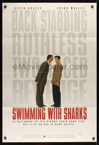 6j857 SWIMMING WITH SHARKS DS 1sh '94 directed by George Huang, Kevin Spacey yells at Frank Whaley!