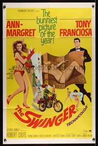 6j859 SWINGER 1sh '66 super sexy Ann-Margret, Tony Franciosa, the bunniest picture of the year!