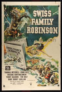 6j863 SWISS FAMILY ROBINSON 1sh '40 great art of children riding ostrich & turtle out of book!