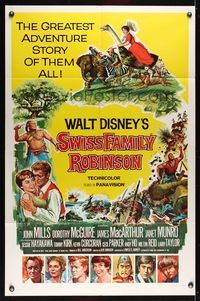 6j866 SWISS FAMILY ROBINSON style A 1sh '60 John Mills, Walt Disney family fantasy classic!