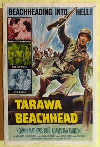 6j873 TARAWA BEACHHEAD 1sh '58 Kerwin Mathews battles for inches of Hell in WWII!