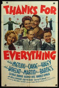 6j886 THANKS FOR EVERYTHING style B 1sh '38 Adolphe Menjou, Jack Oakie & Jack Haley!