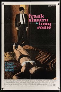 6j917 TONY ROME 1sh '67 detective Frank Sinatra w/gun & sexy near-naked girl on bed!