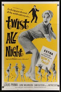 6j931 TWIST ALL NIGHT 1sh '62 Louis Prima, great images of sexy dancing June Wilkinson!