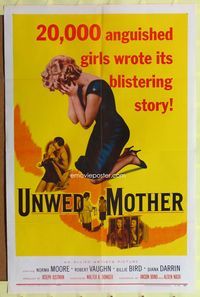 6j944 UNWED MOTHER 1sh '58 Norma Moore & Robert Vaughn, 20,000 anguished girls wrote this story!