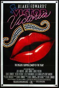 6j949 VICTOR VICTORIA 1sh '82 Julie Andrews, Blake Edwards, cool lips & mustache art!