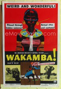6j956 WAKAMBA 1sh '55 colorful art, actual customs of weird & wonderful African tribe!