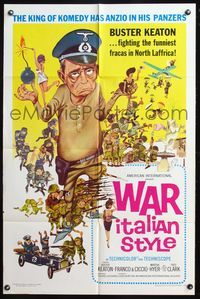 6j961 WAR ITALIAN STYLE 1sh '66 Due Marines e un Generale, cartoon art of Buster Keaton as Nazi!