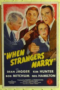 6j967 WHEN STRANGERS MARRY 1sh '44 young Robert Mitchum, Kim Hunter with crazy husband!