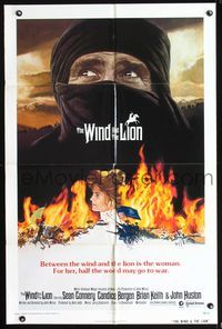 6j984 WIND & THE LION 1sh '75 art of Sean Connery & Candice Bergen, directed by John Milius!