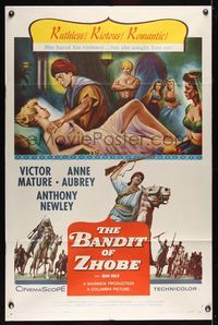 6k042 BANDIT OF ZHOBE 1sh '59 art of Victor Mature, Anne Aubrey, Ruthless, Riotous, Romantic!
