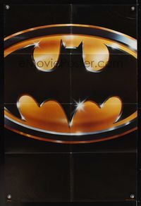 6k052 BATMAN glossy teaser 1sh '89 directed by Tim Burton, cool logo image!