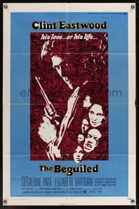 6k061 BEGUILED 1sh '71 cool psychedelic art of Clint Eastwood & Geraldine Page, Don Siegel