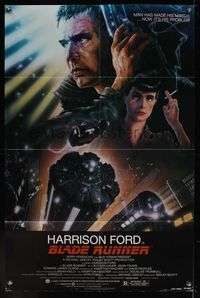 6k085 BLADE RUNNER 1sh '82 Ridley Scott sci-fi classic, art of Harrison Ford by John Alvin!