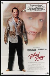 6k087 BLIND DATE 1sh '87 sexy Kim Basinger, down-on-his-luck Bruce Willis used to be respectable!