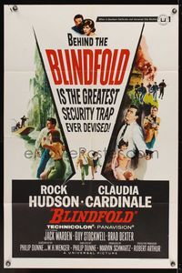 6k088 BLINDFOLD 1sh '66 Rock Hudson, Claudia Cardinale, greatest security trap ever devised!