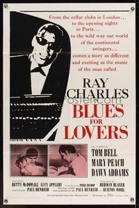 6k095 BLUES FOR LOVERS 1sh '65 cool b&w image of Ray Charles playing piano!