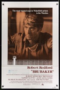 6k125 BRUBAKER int'l 1sh '80 warden Robert Redford is the most wanted man in Wakefield prison!
