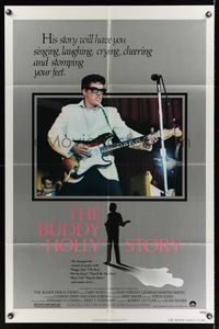 6k128 BUDDY HOLLY STORY style A 1sh '78 great image of Gary Busey performing on stage with guitar!